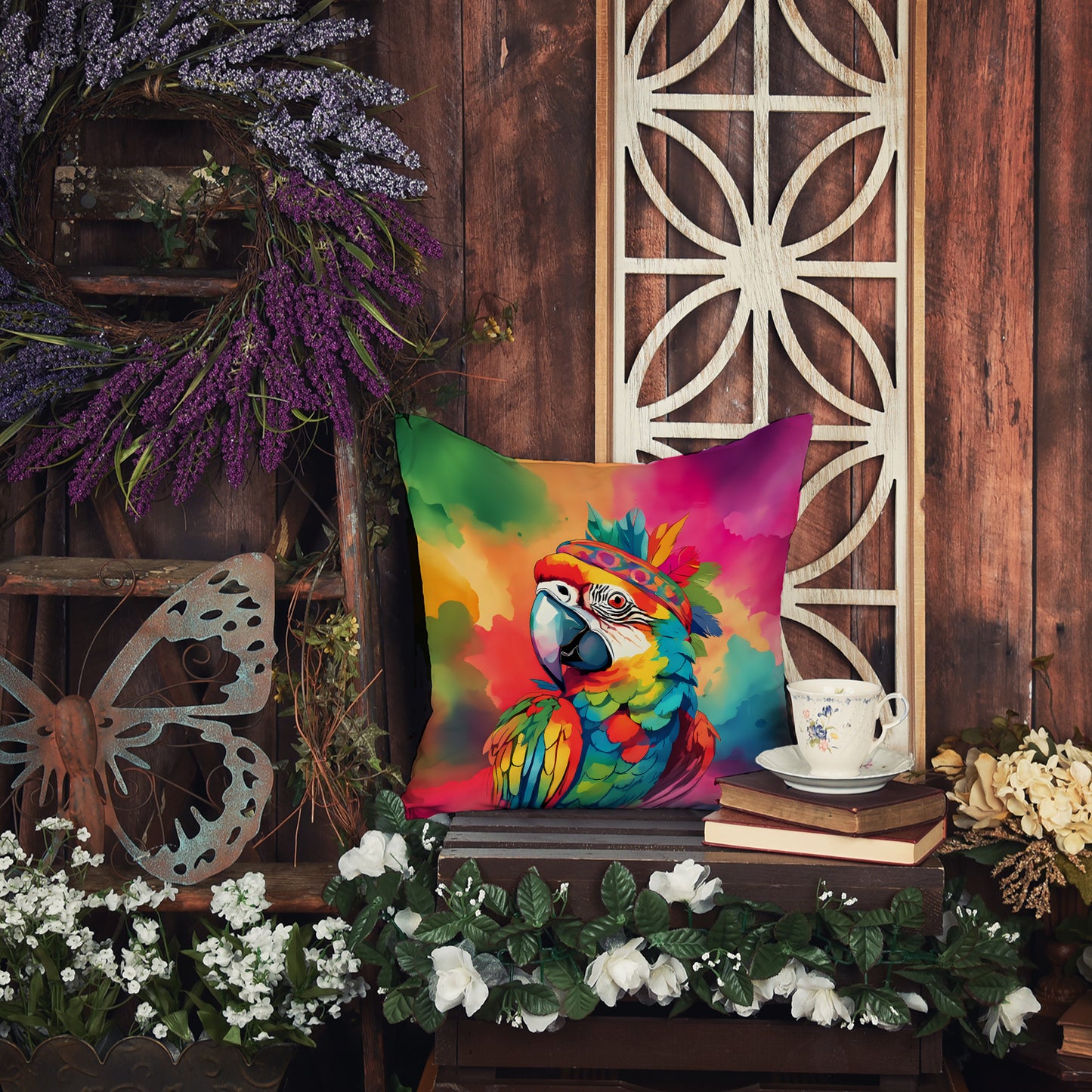 Hippie Animal Parrot Throw Pillow