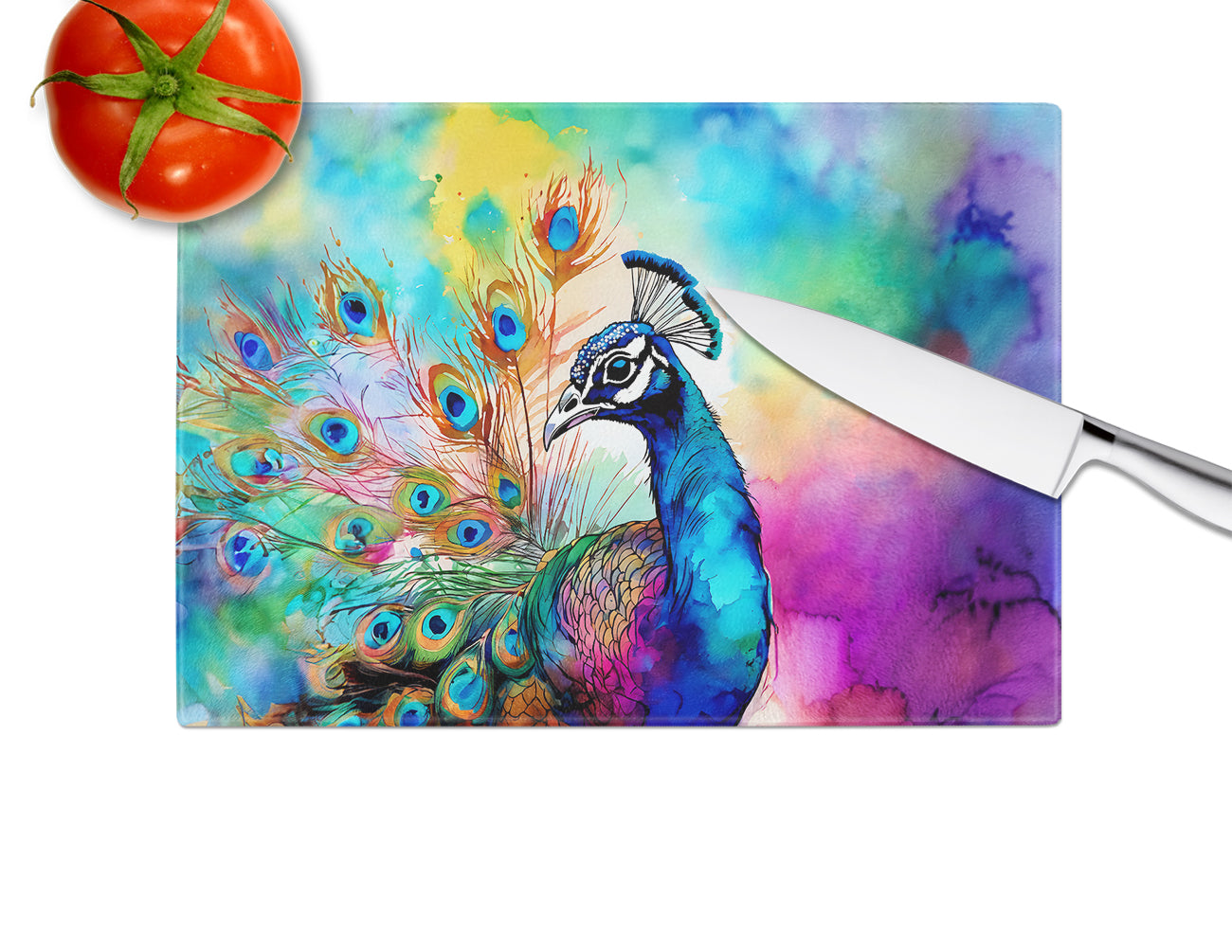 Hippie Animal Peacock Glass Cutting Board