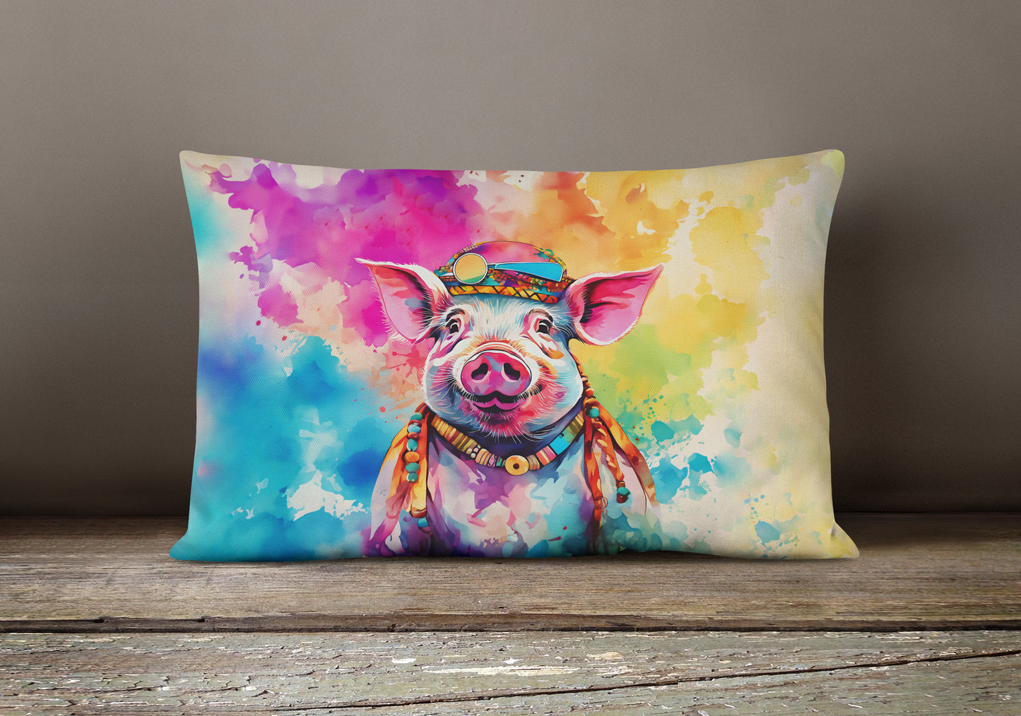 Hippie Animal Pig Throw Pillow