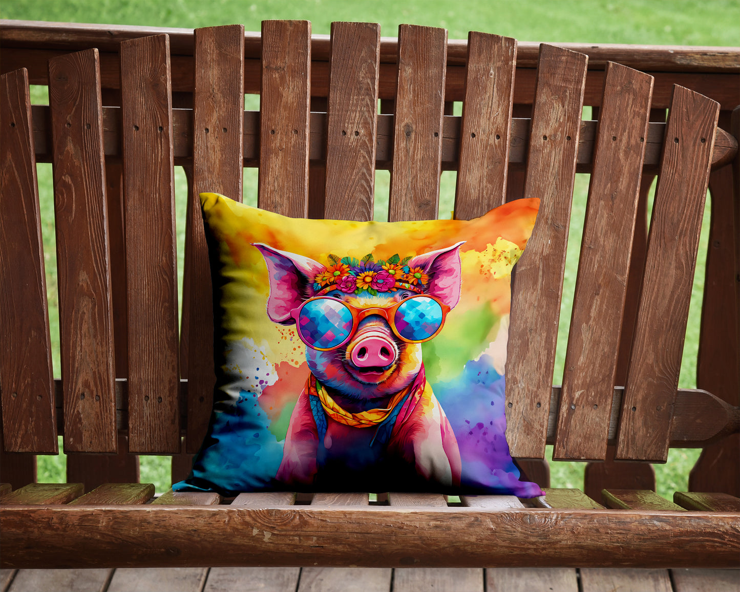 Hippie Animal Pig Throw Pillow