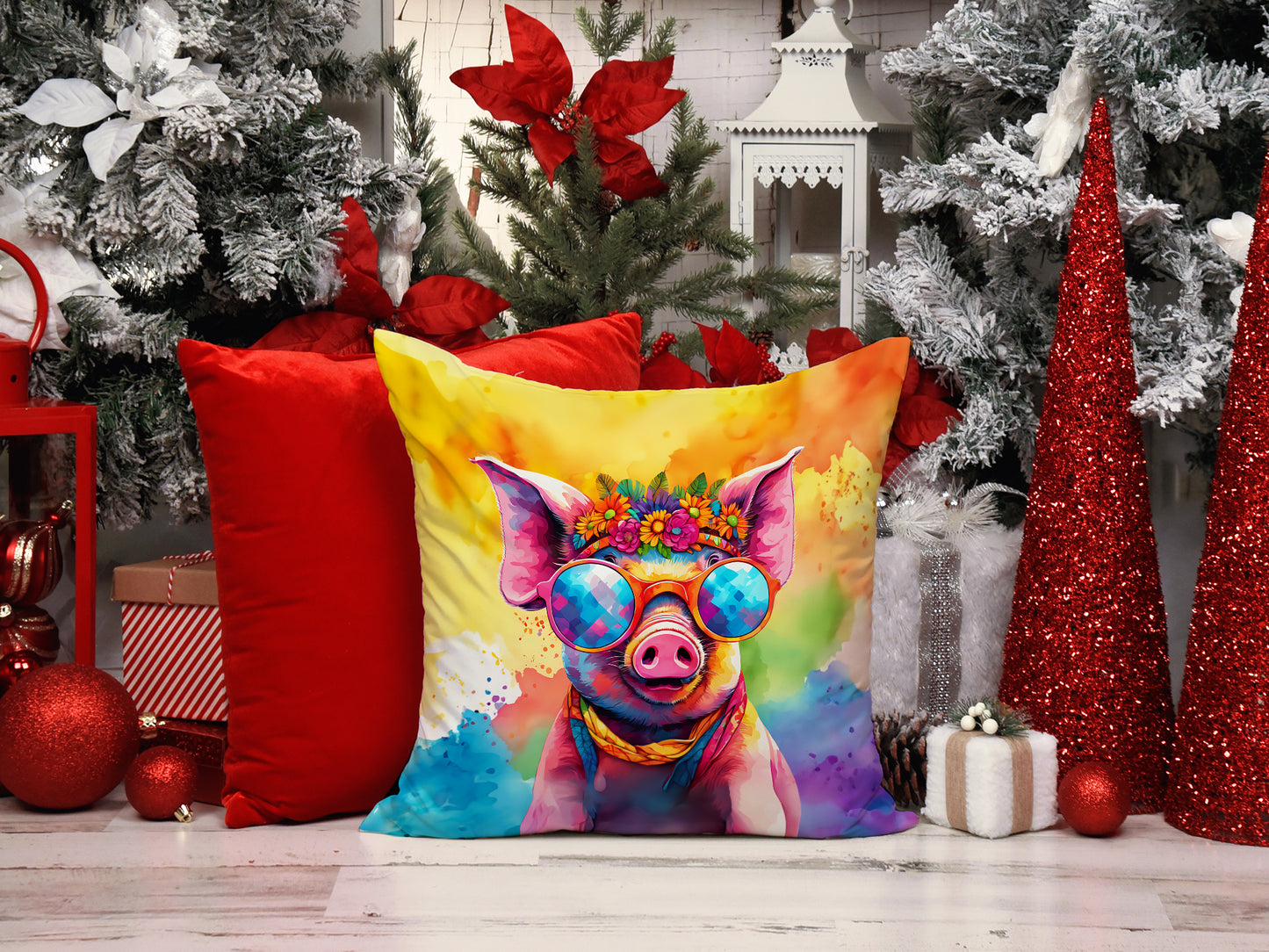 Hippie Animal Pig Throw Pillow