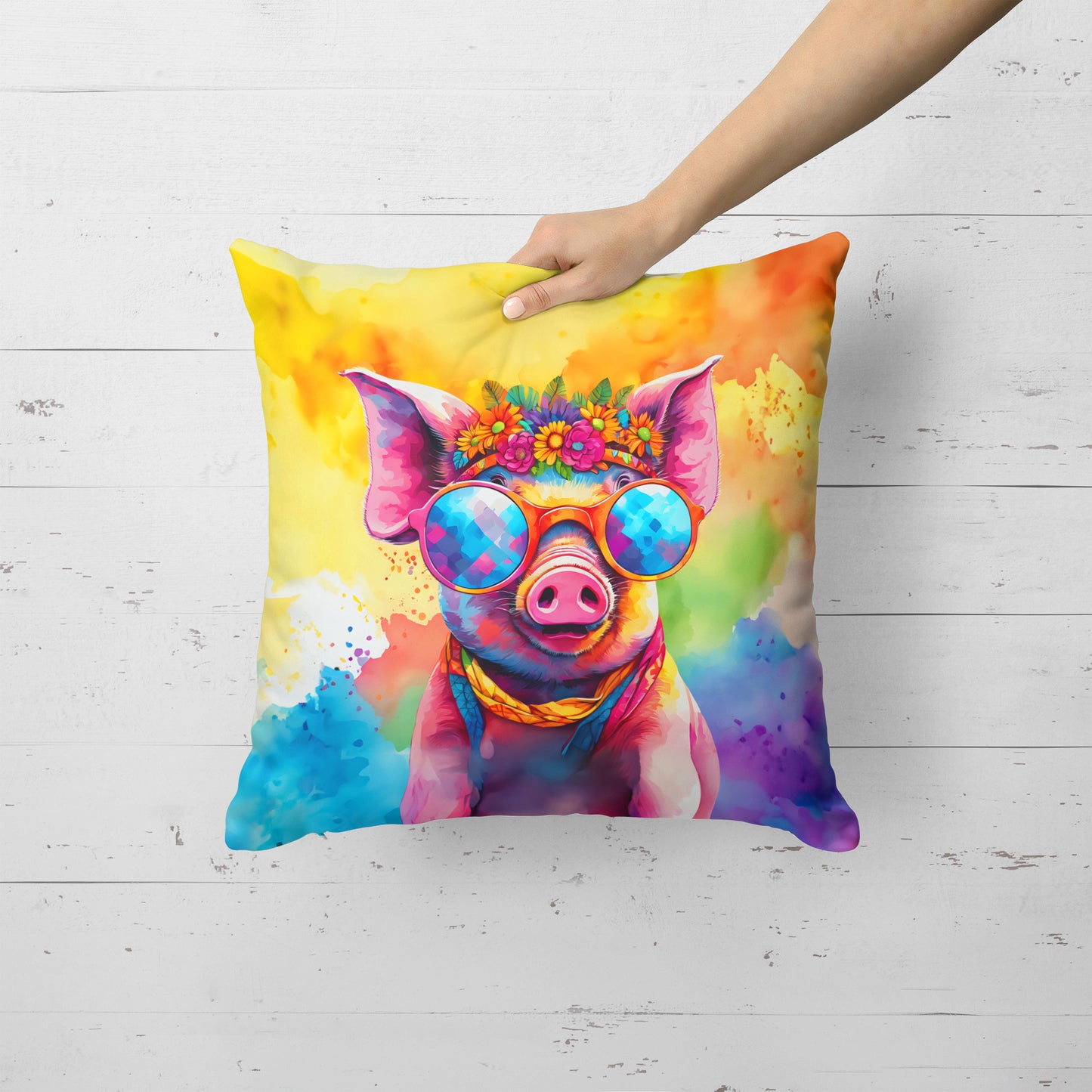 Hippie Animal Pig Throw Pillow