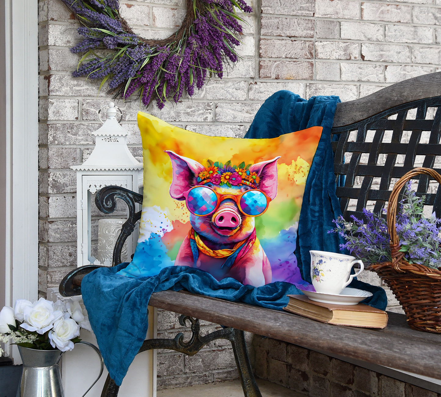 Hippie Animal Pig Throw Pillow