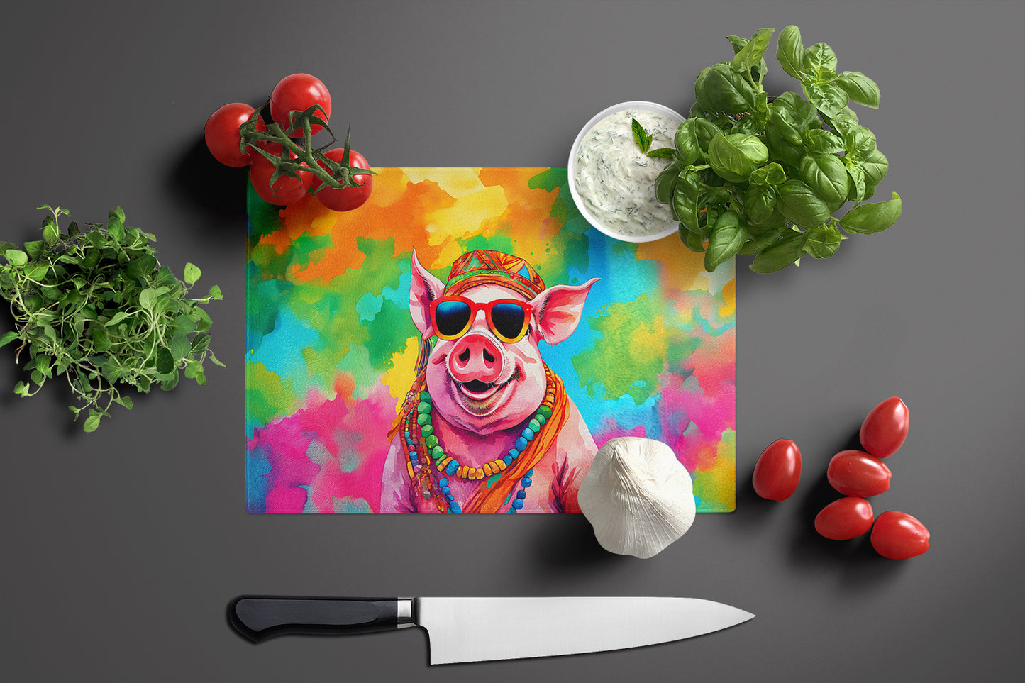 Hippie Animal Pig Glass Cutting Board