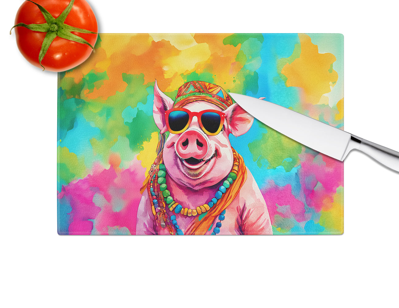 Hippie Animal Pig Glass Cutting Board