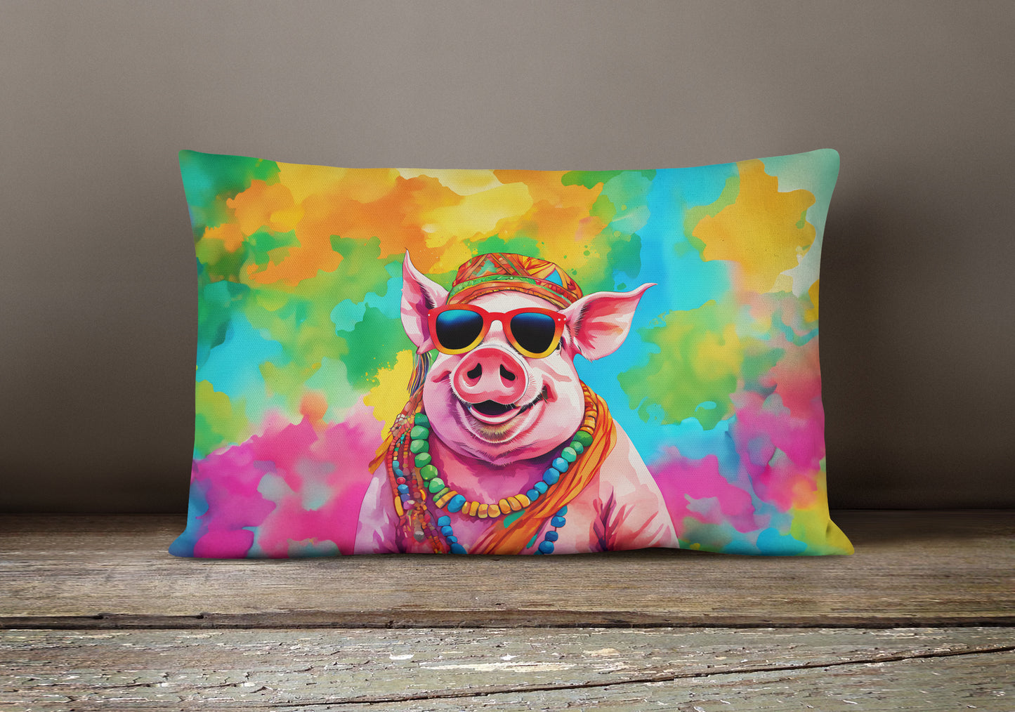 Hippie Animal Pig Throw Pillow