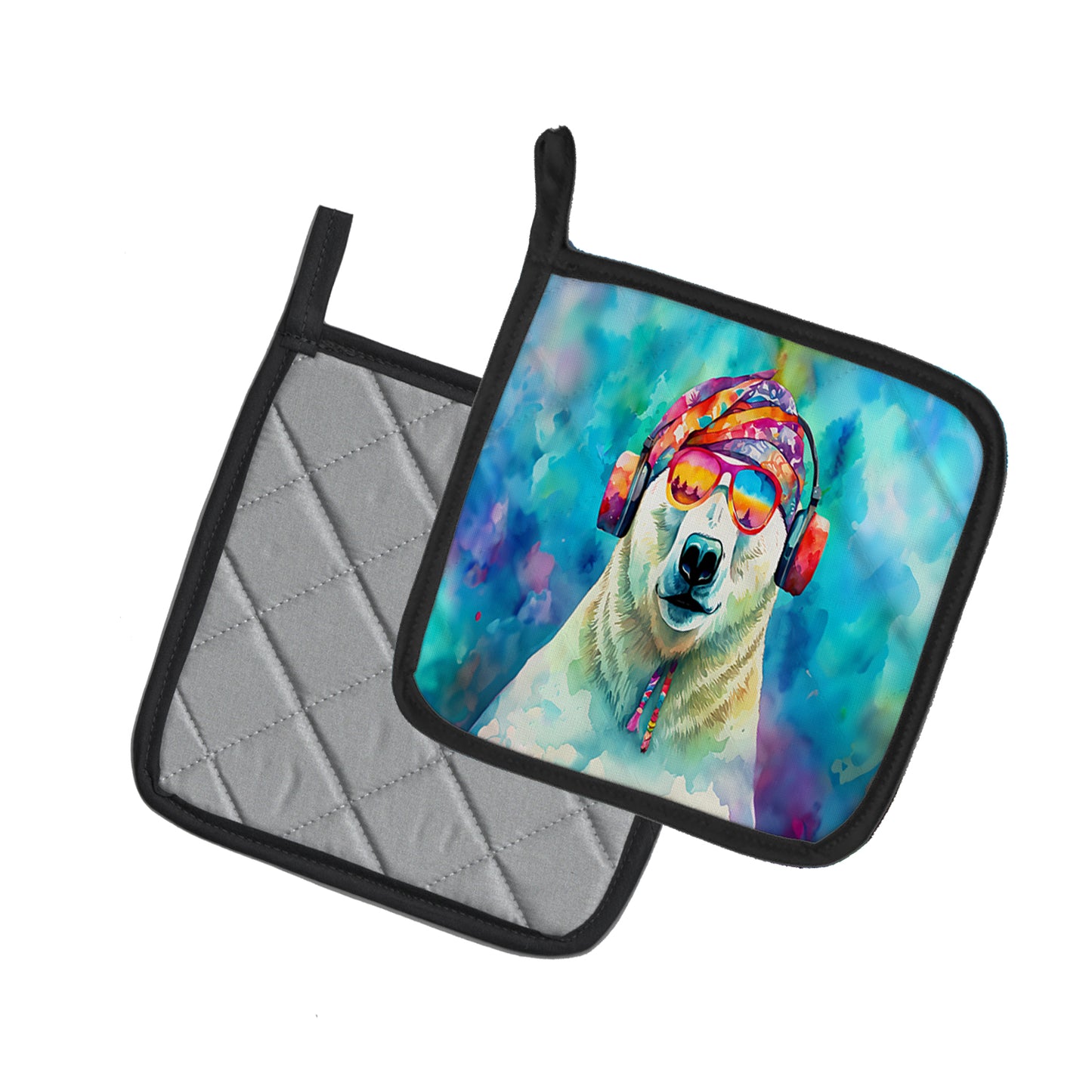 Hippie Animal Polar Bear Pair of Pot Holders