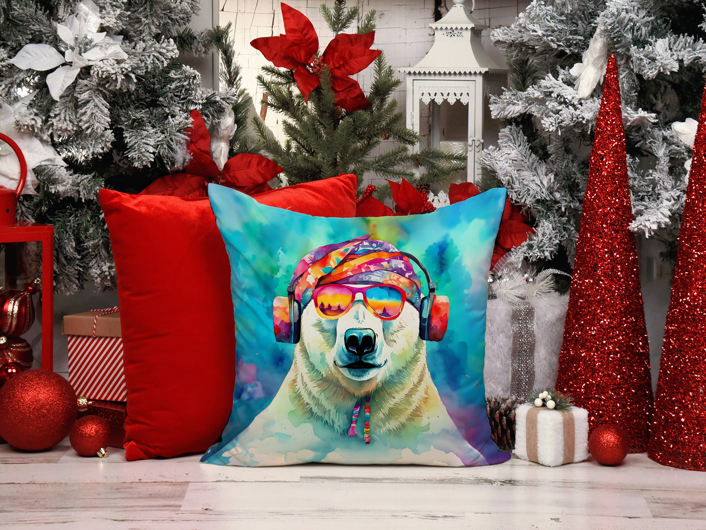 Hippie Animal Polar Bear Throw Pillow