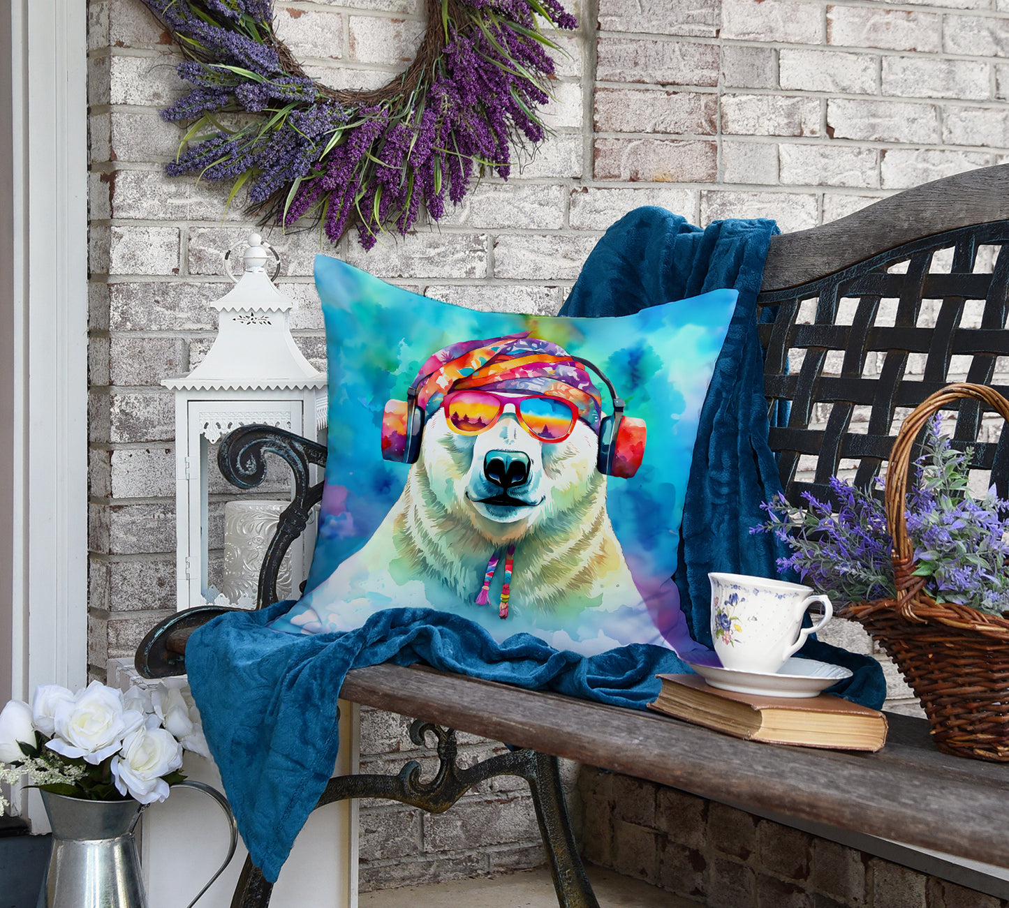 Hippie Animal Polar Bear Throw Pillow