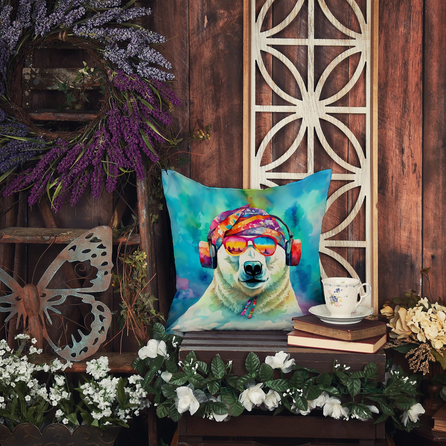 Hippie Animal Polar Bear Throw Pillow