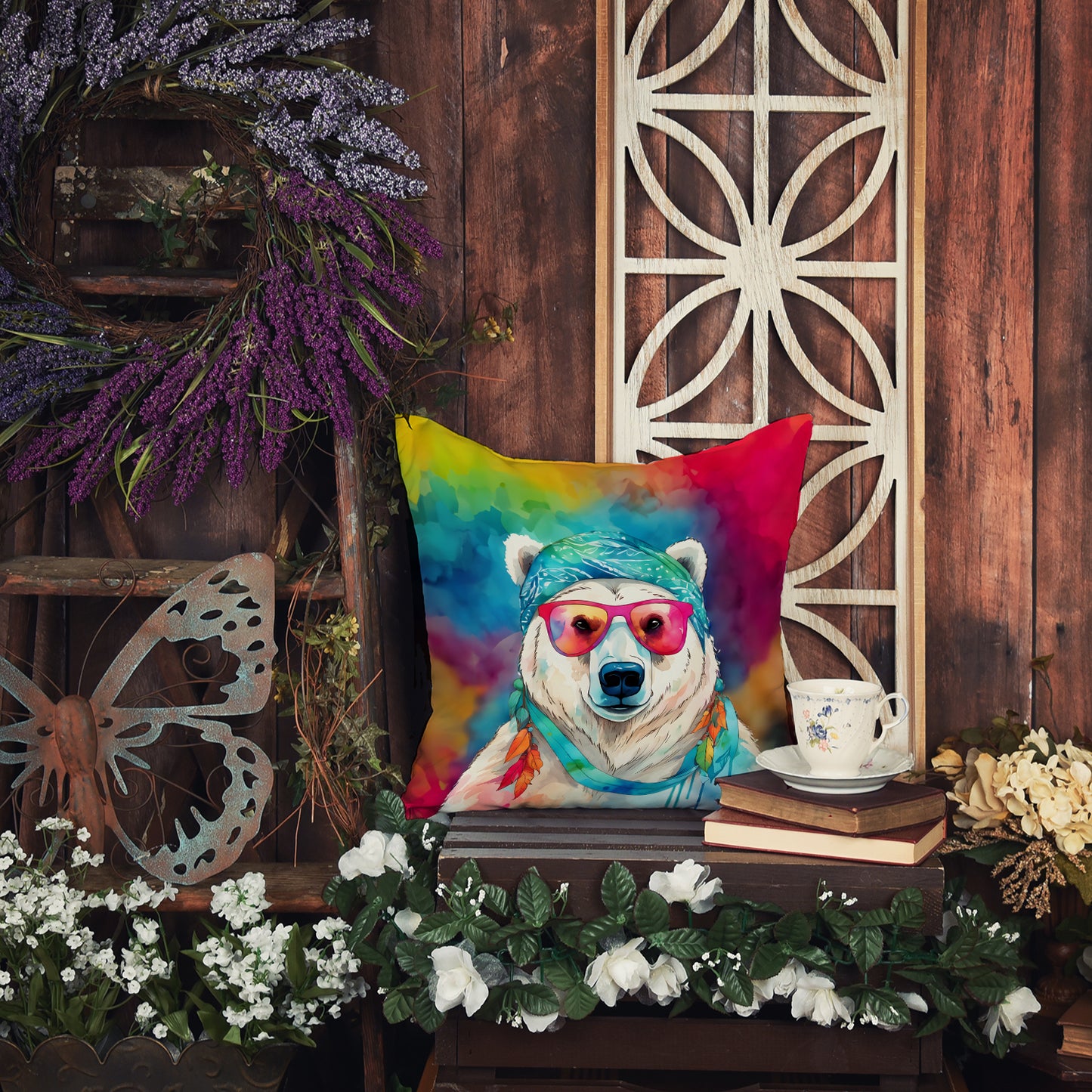 Hippie Animal Polar Bear Throw Pillow