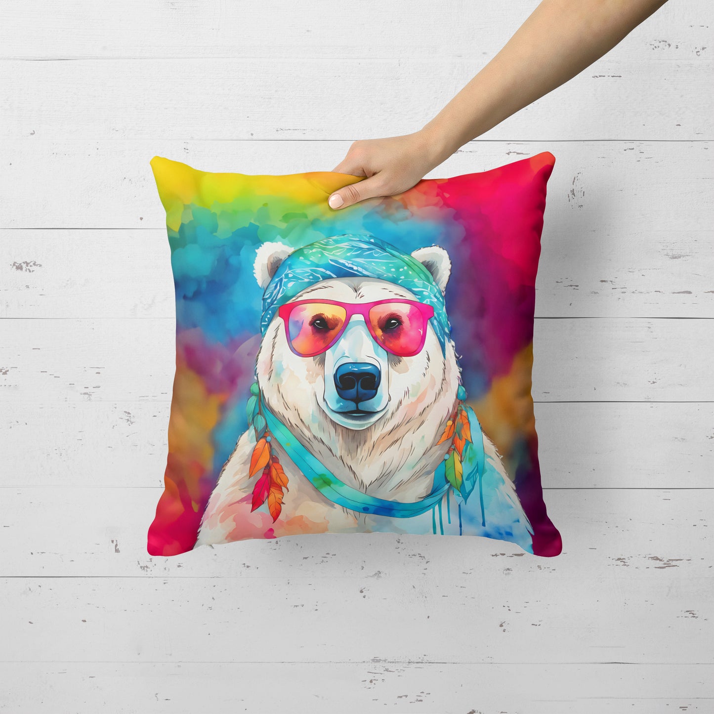 Hippie Animal Polar Bear Throw Pillow