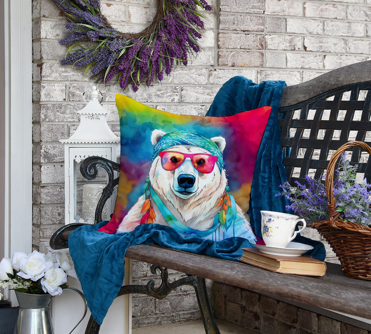 Hippie Animal Polar Bear Throw Pillow