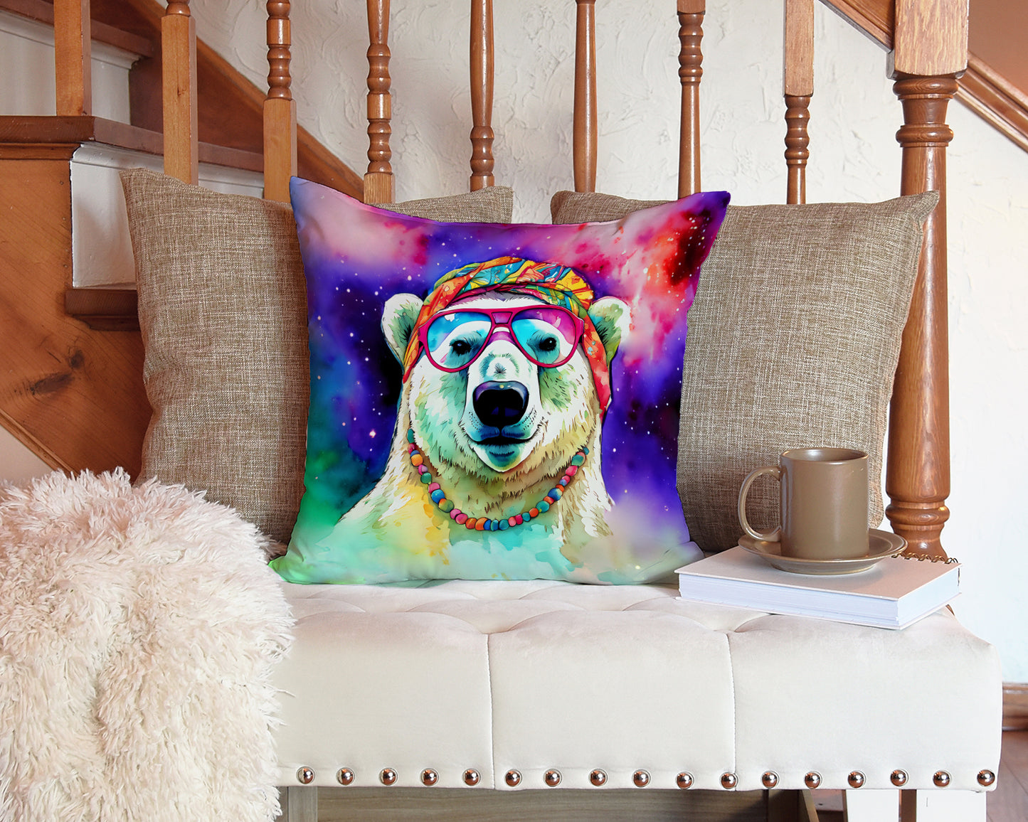 Hippie Animal Polar Bear Throw Pillow