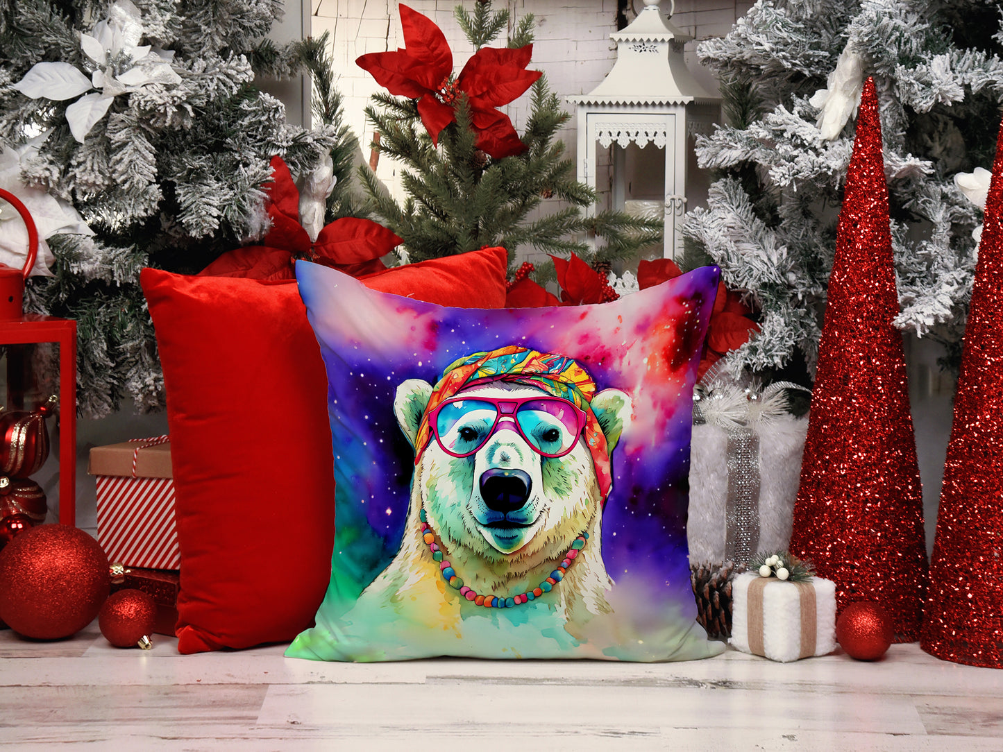 Hippie Animal Polar Bear Throw Pillow