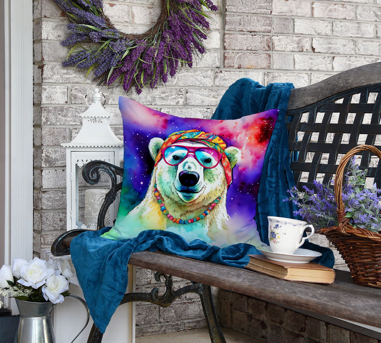 Hippie Animal Polar Bear Throw Pillow