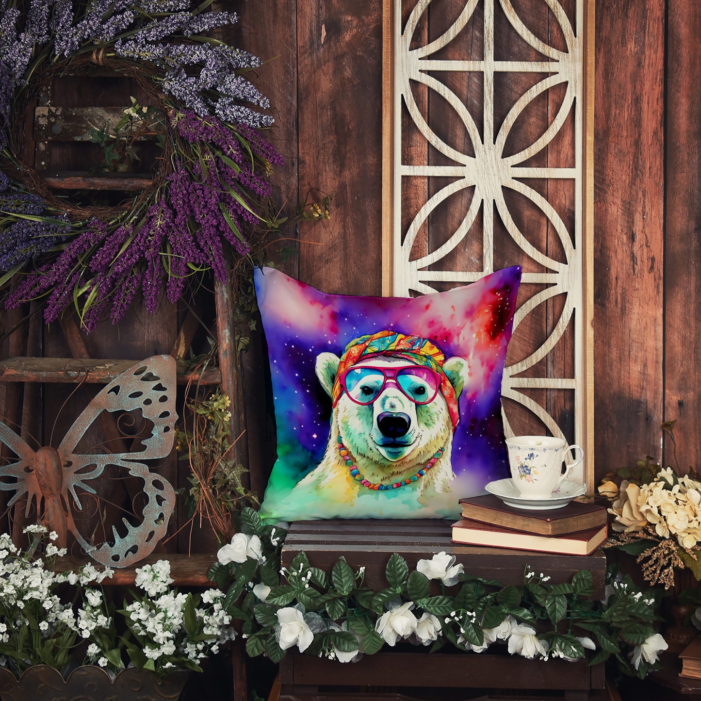 Hippie Animal Polar Bear Throw Pillow