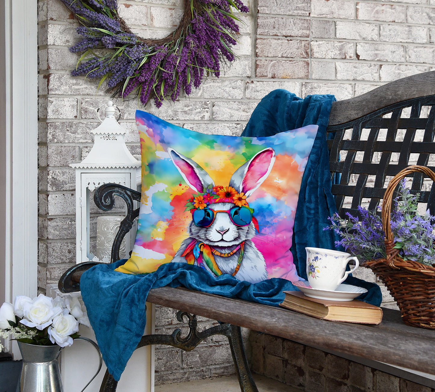 Hippie Animal Rabbit Throw Pillow