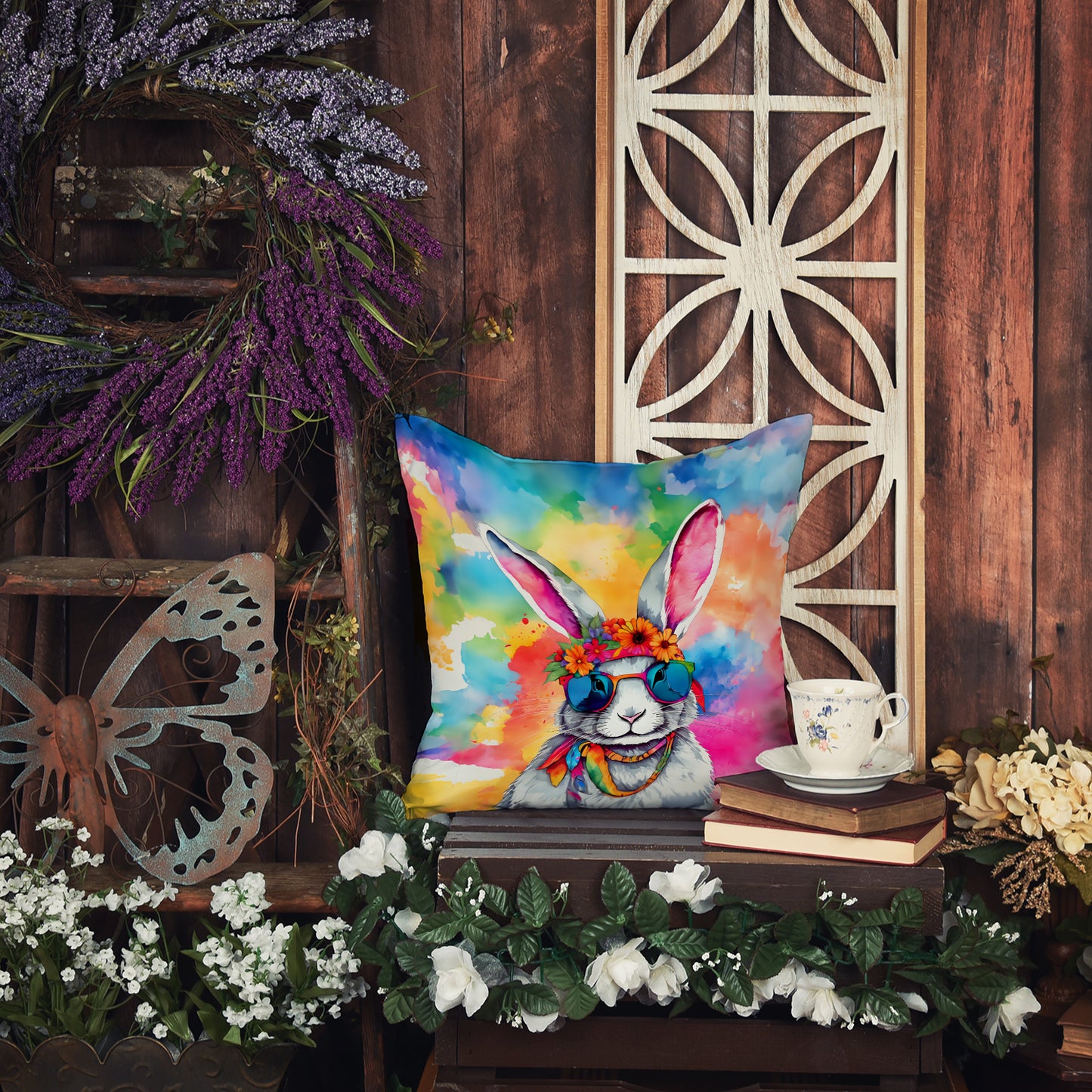 Hippie Animal Rabbit Throw Pillow