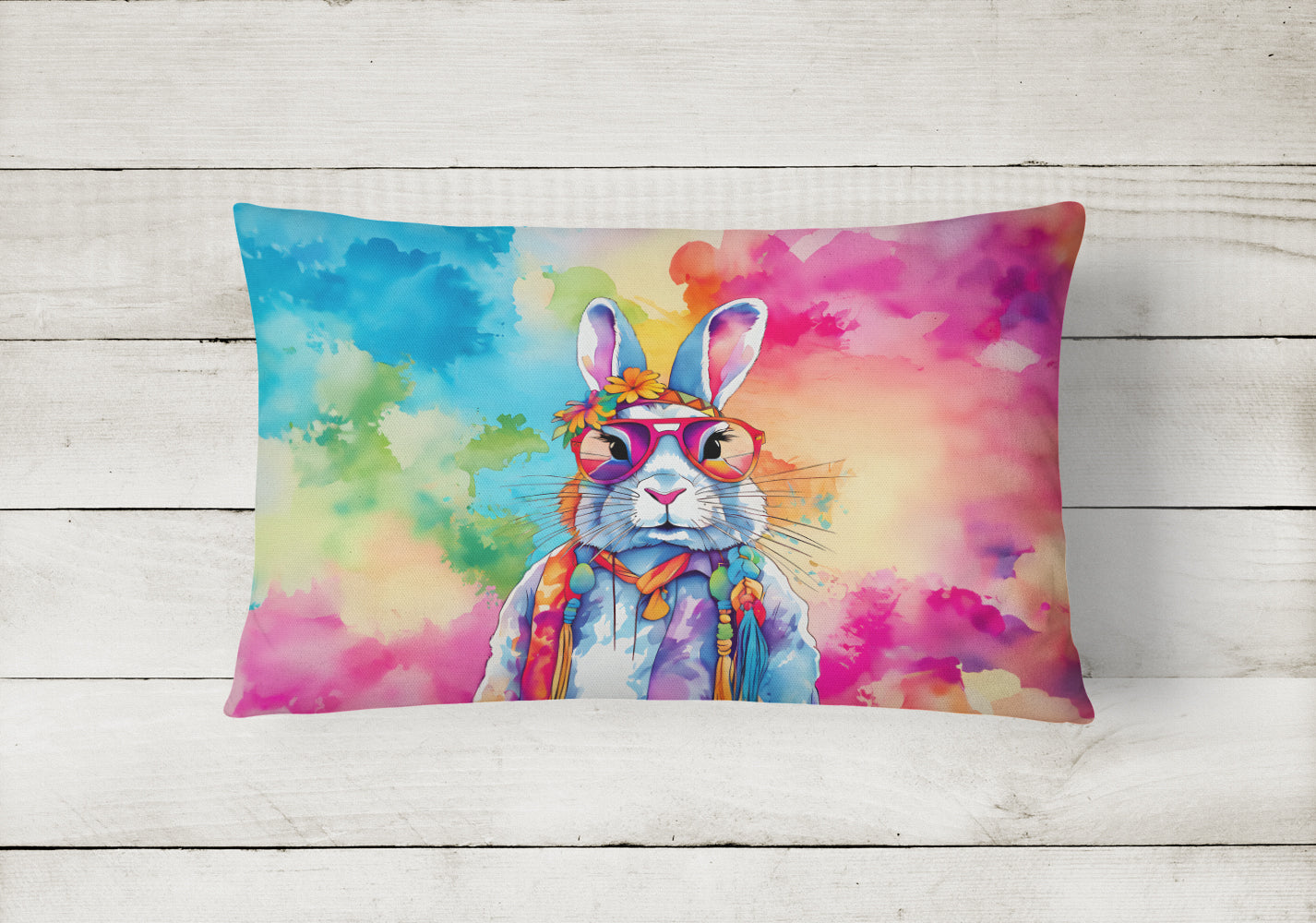 Hippie Animal Rabbit Throw Pillow