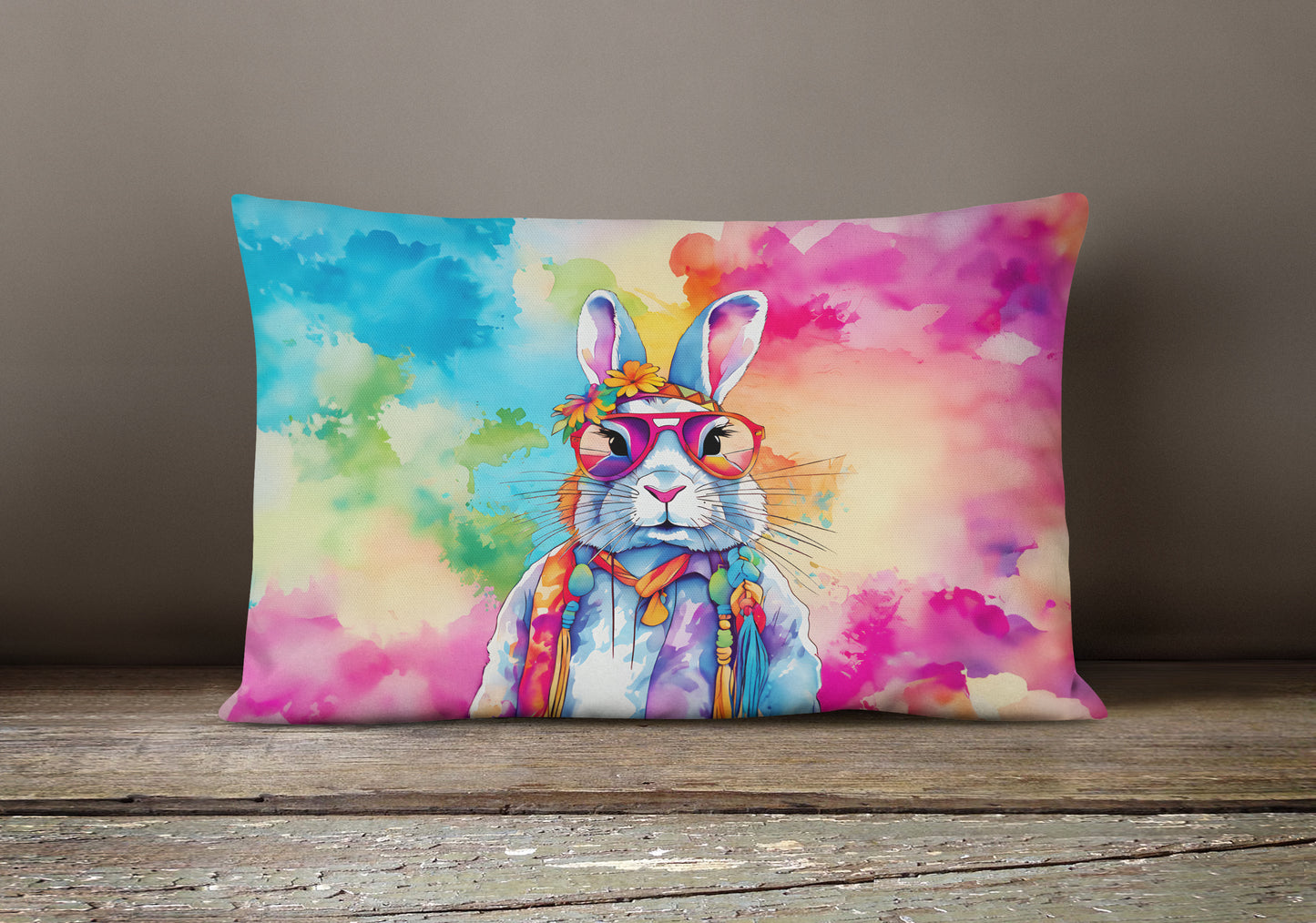 Hippie Animal Rabbit Throw Pillow