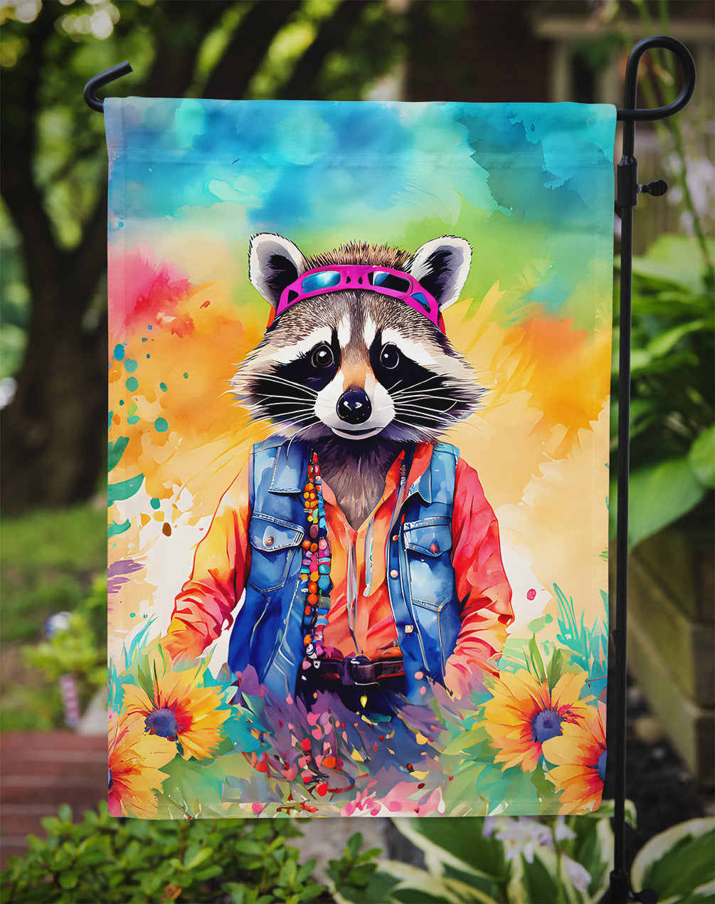 Hippie Animal Raccoon Garden Flag