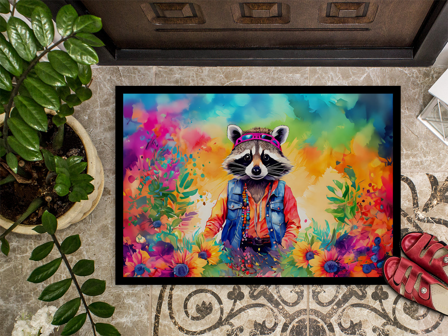 Hippie Animal Raccoon Doormat