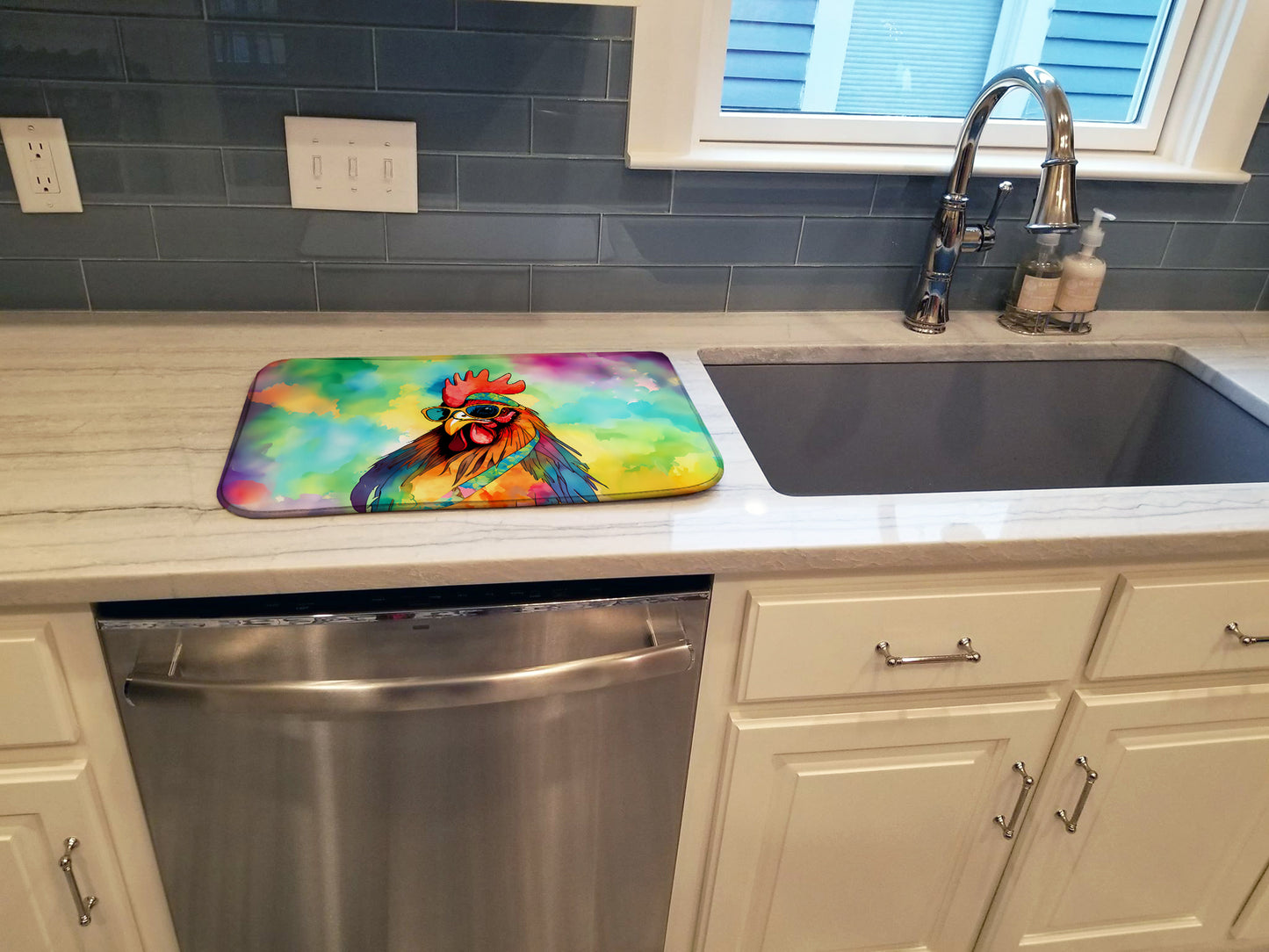 Hippie Animal Rooster Dish Drying Mat