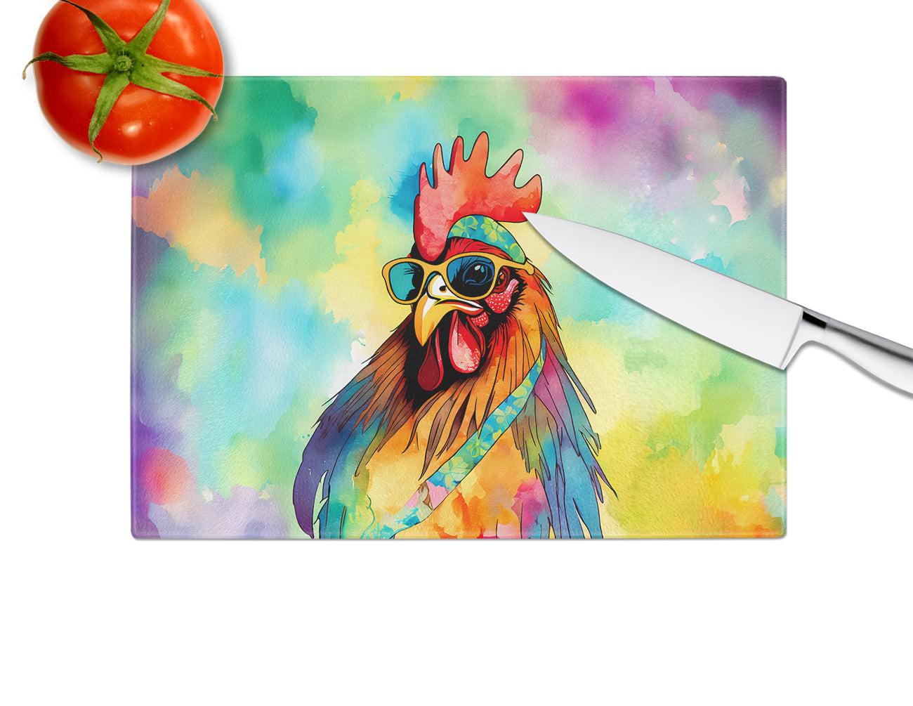 Hippie Animal Rooster Glass Cutting Board