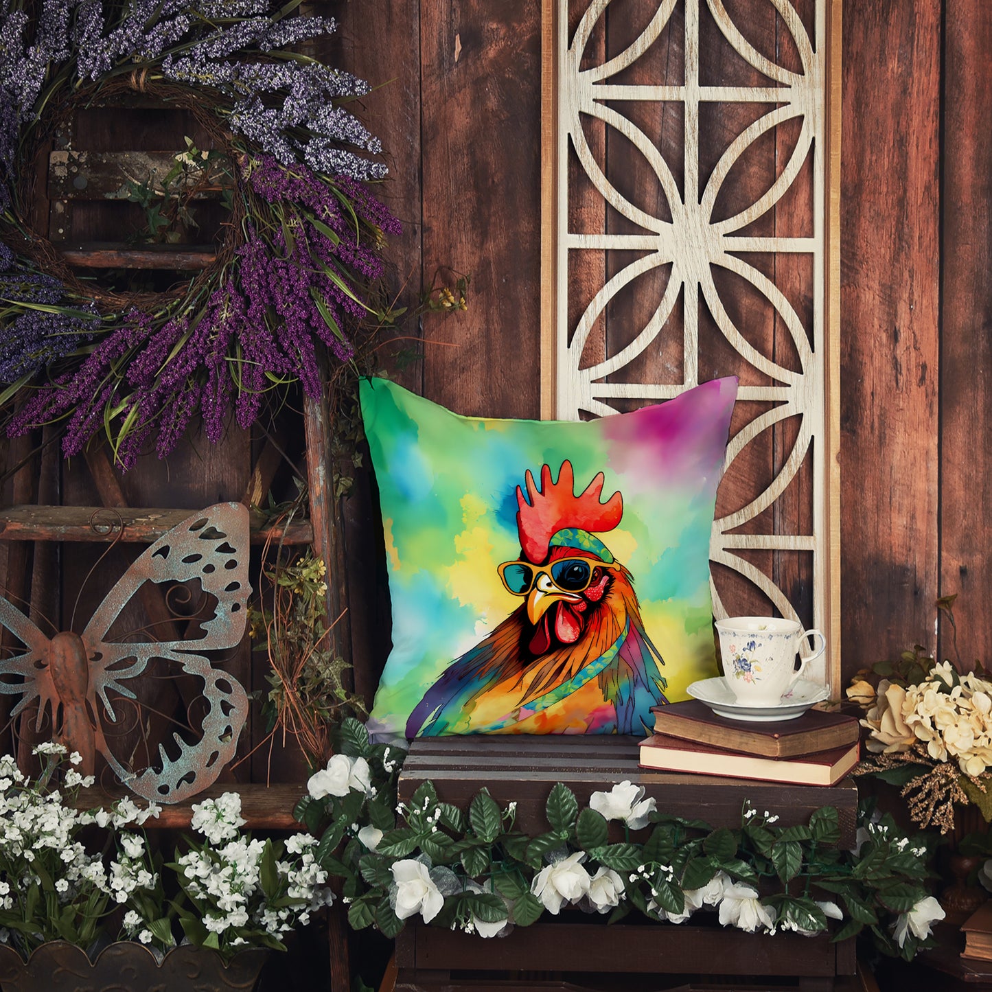 Hippie Animal Rooster Throw Pillow