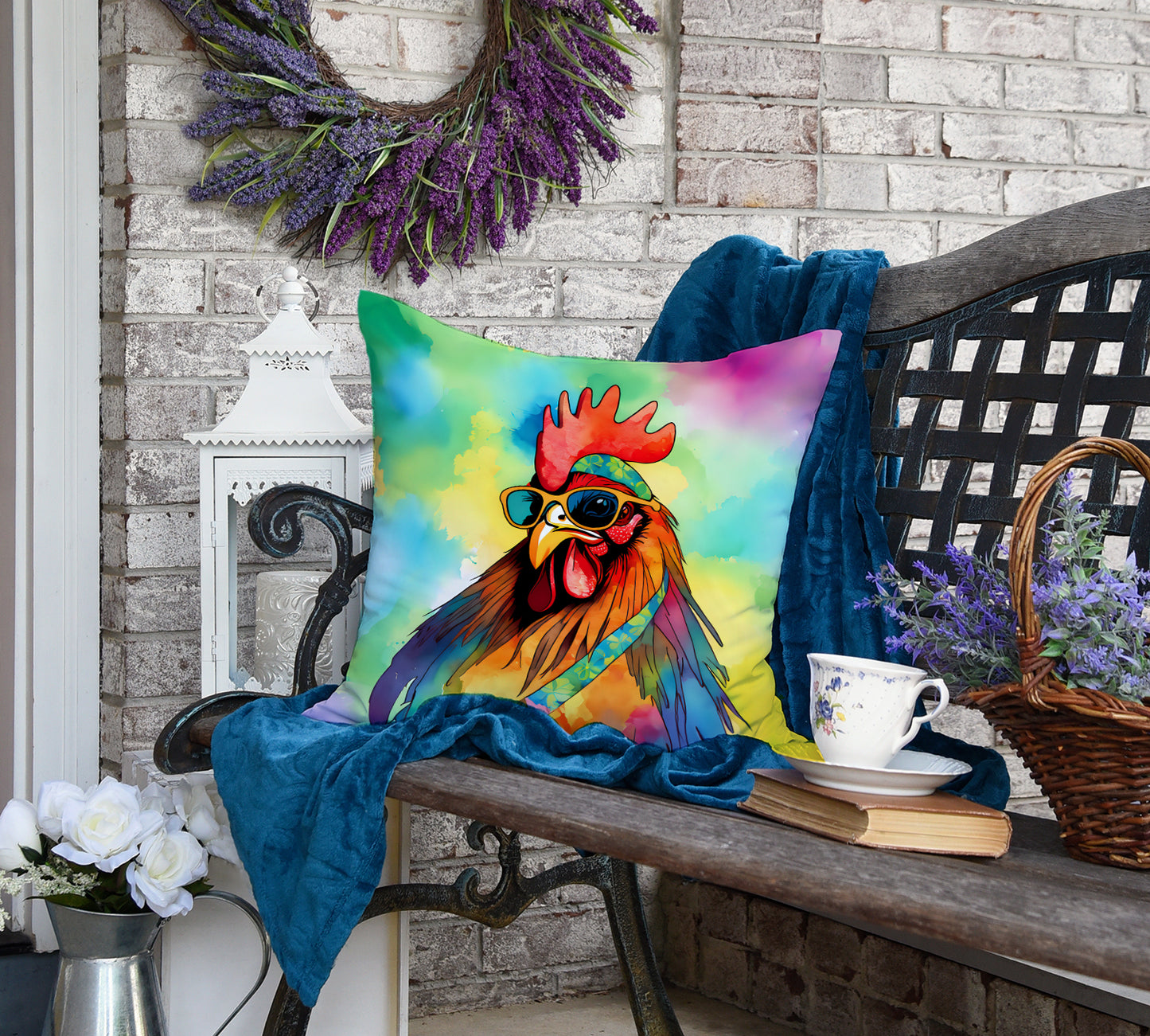 Hippie Animal Rooster Throw Pillow