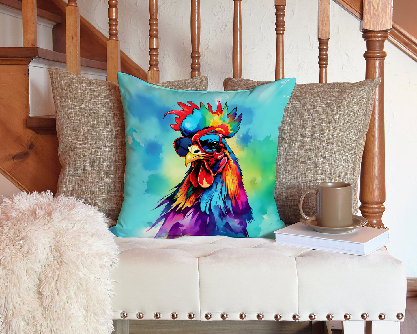 Hippie Animal Rooster Throw Pillow