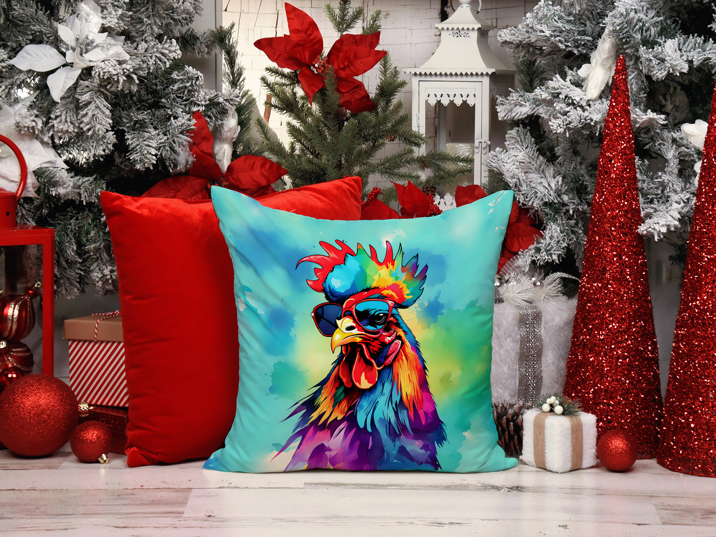 Hippie Animal Rooster Throw Pillow