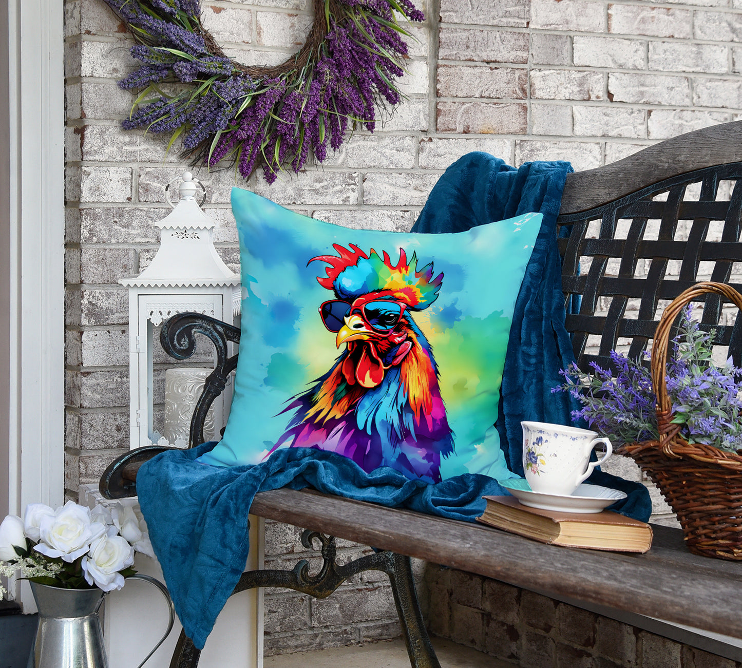 Hippie Animal Rooster Throw Pillow