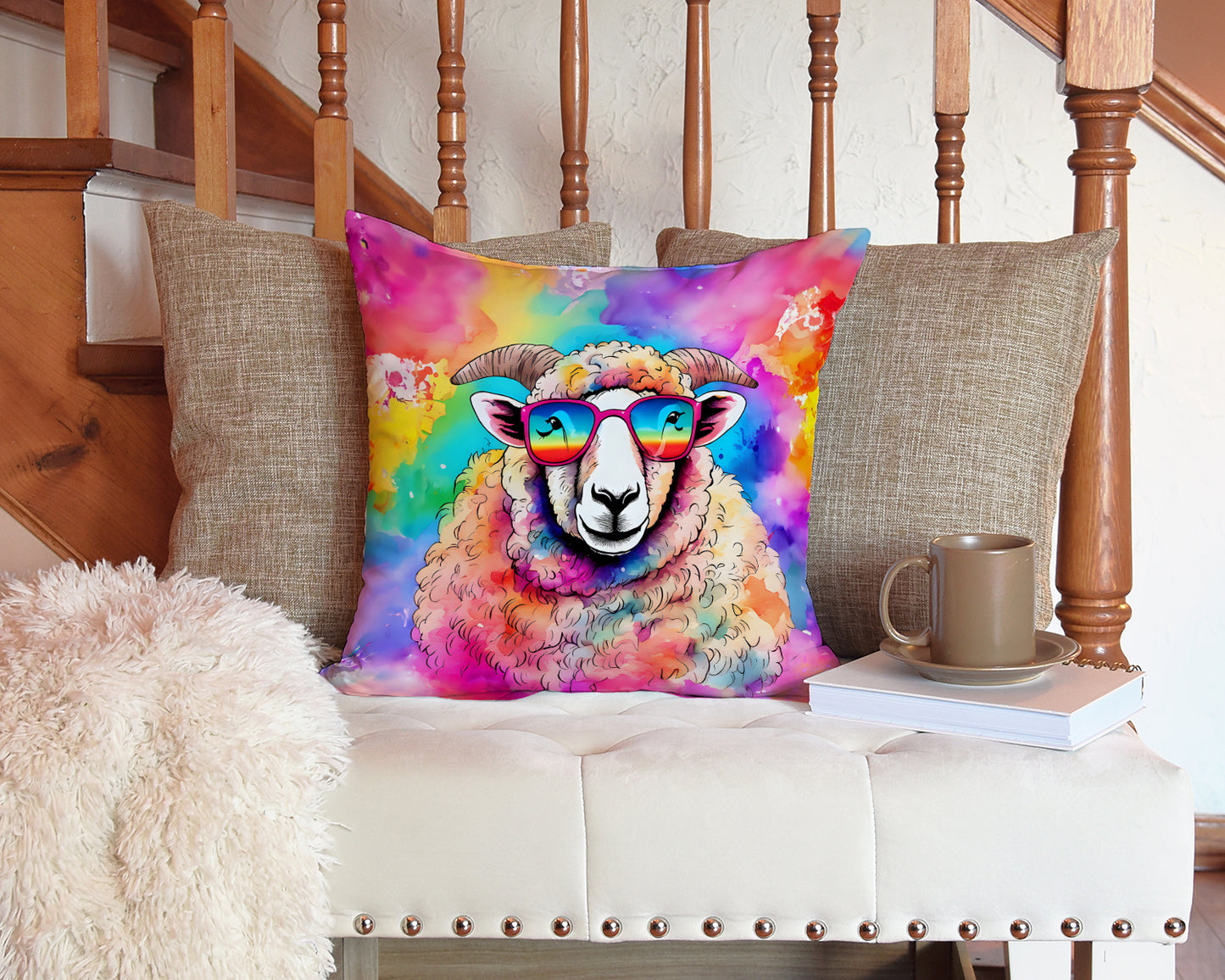 Hippie Animal Sheep Throw Pillow