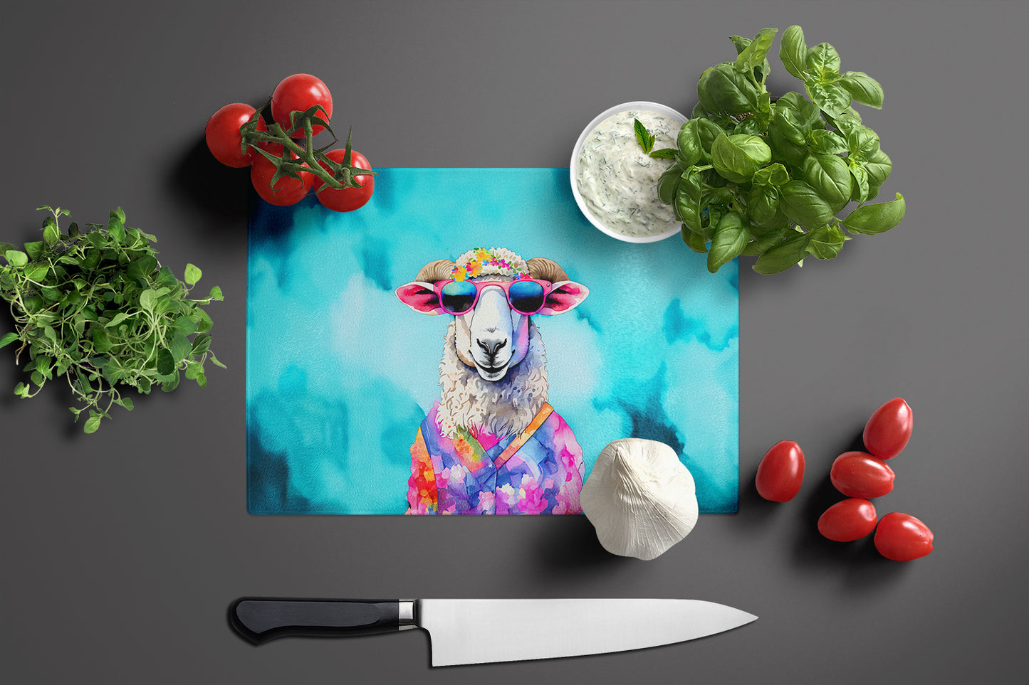 Hippie Animal Sheep Glass Cutting Board