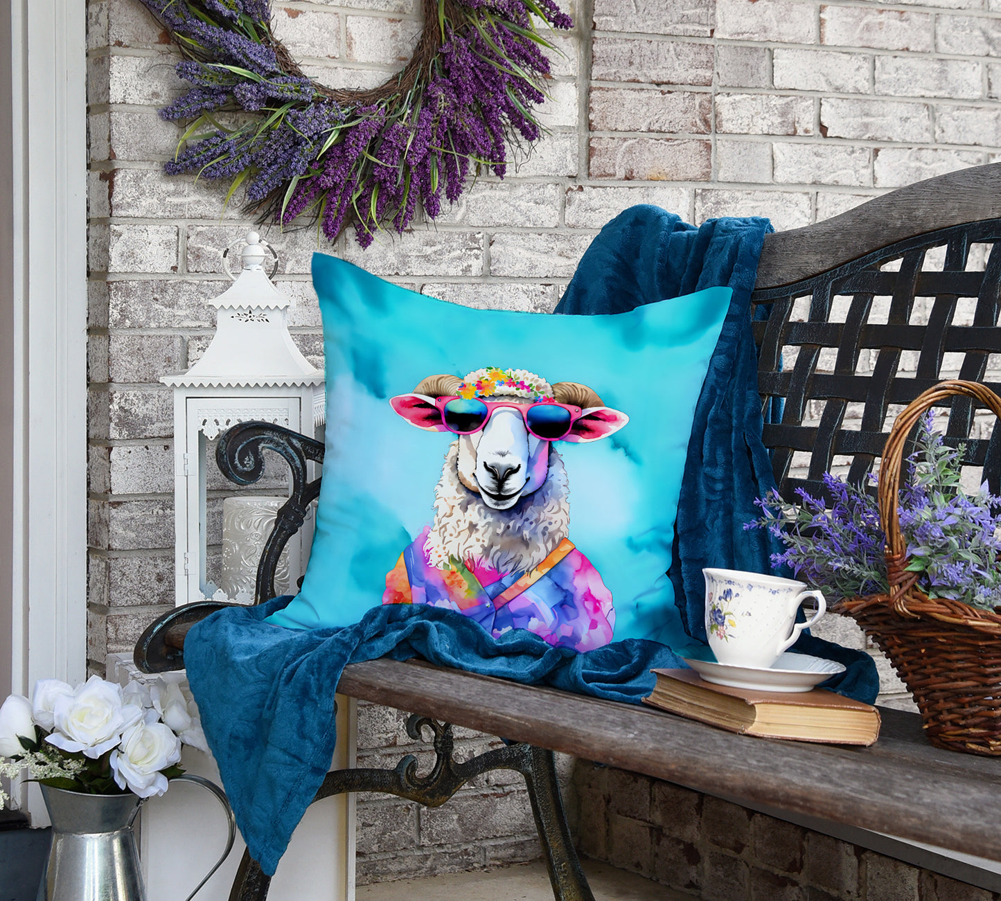 Hippie Animal Sheep Throw Pillow