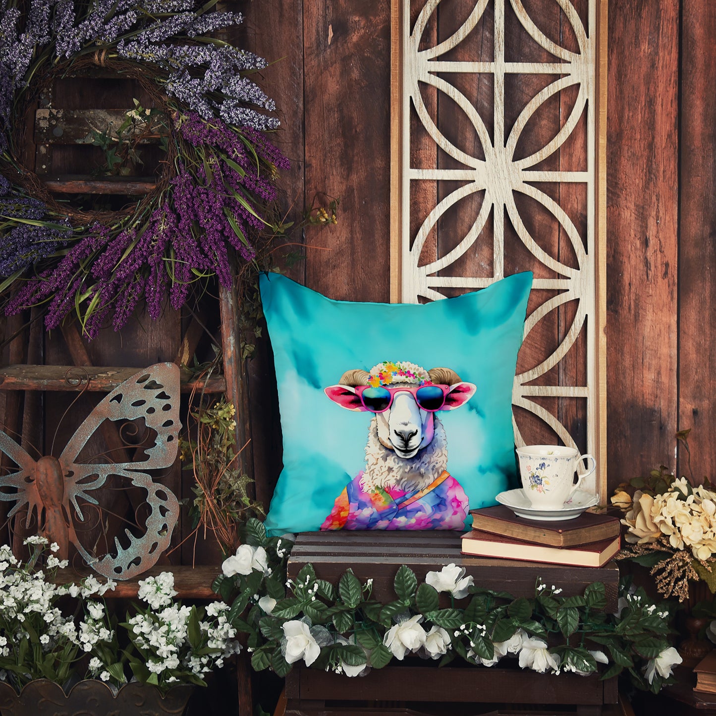 Hippie Animal Sheep Throw Pillow