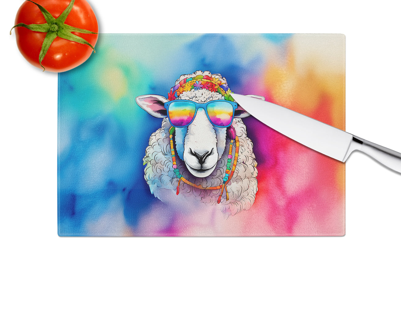 Hippie Animal Sheep Glass Cutting Board