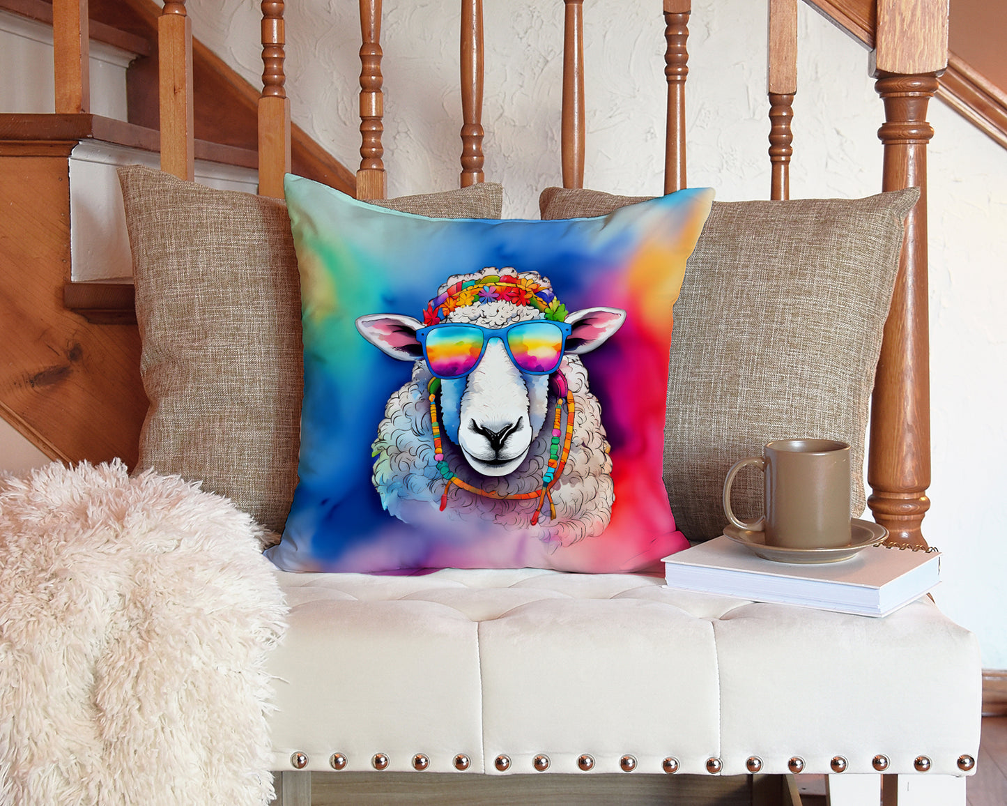 Hippie Animal Sheep Throw Pillow