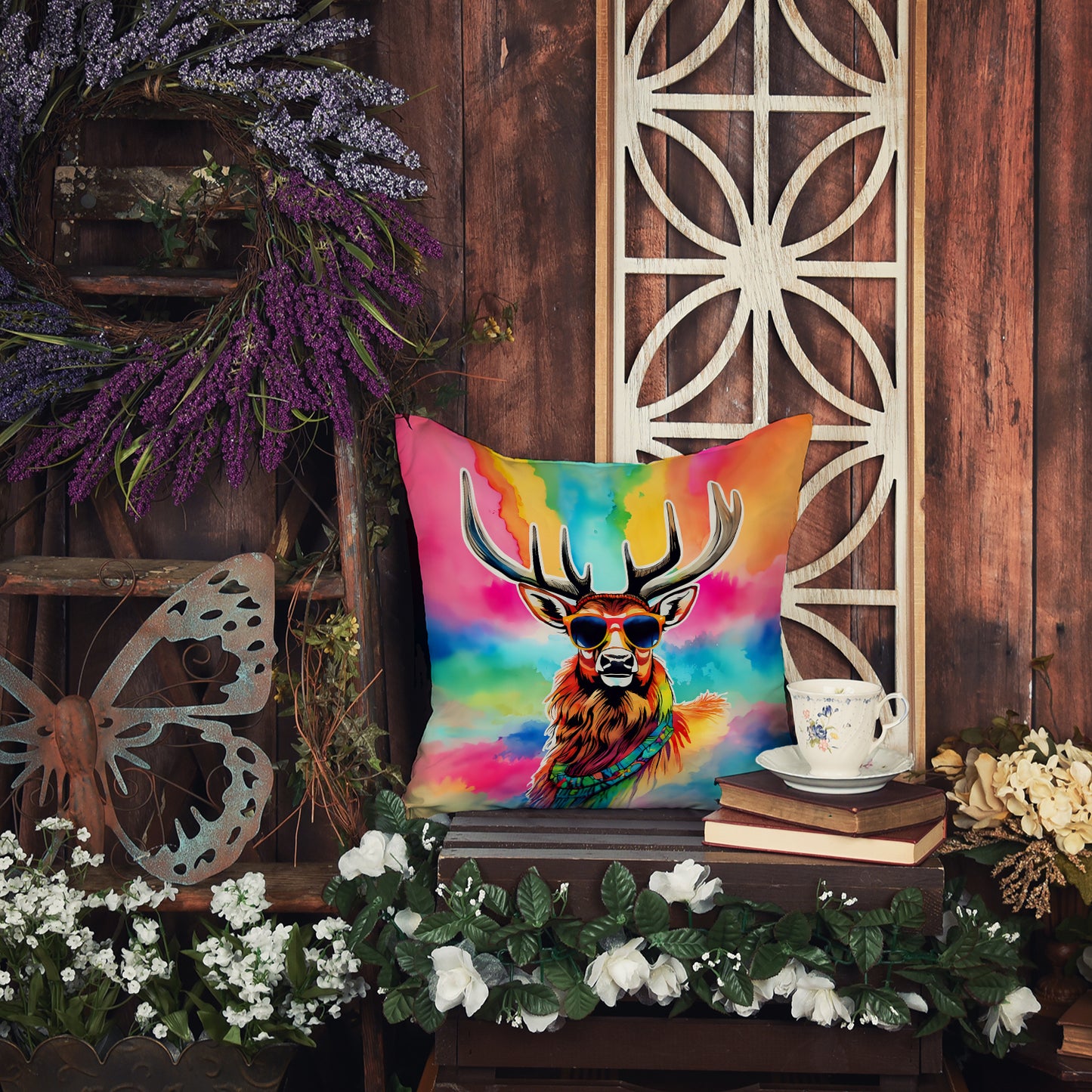 Hippie Animal Stag Deer Throw Pillow