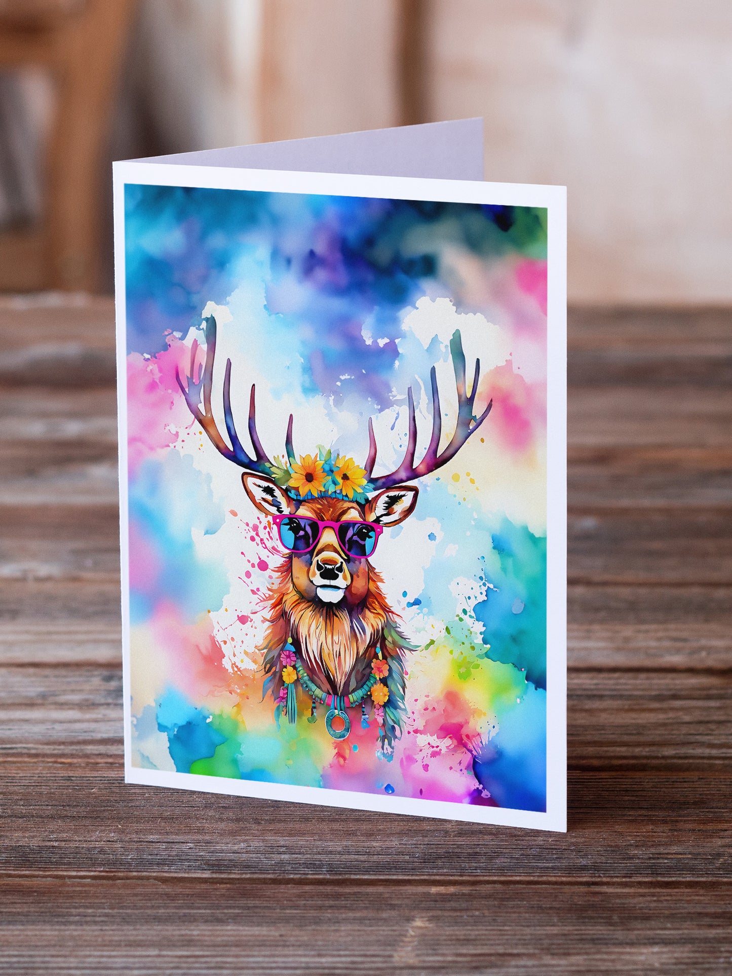 Hippie Animal Stag Deer Greeting Cards Pack of 8