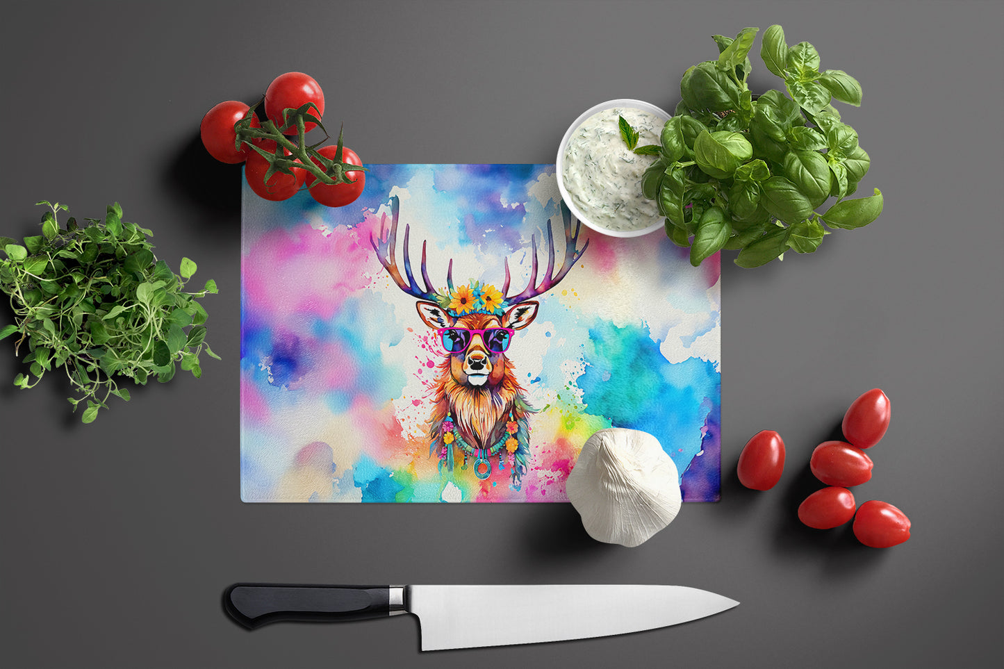 Hippie Animal Stag Deer Glass Cutting Board