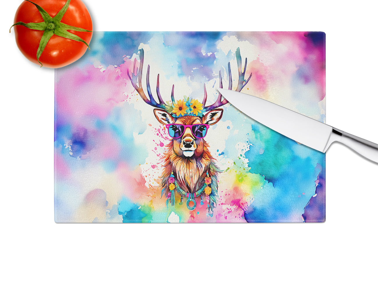 Hippie Animal Stag Deer Glass Cutting Board