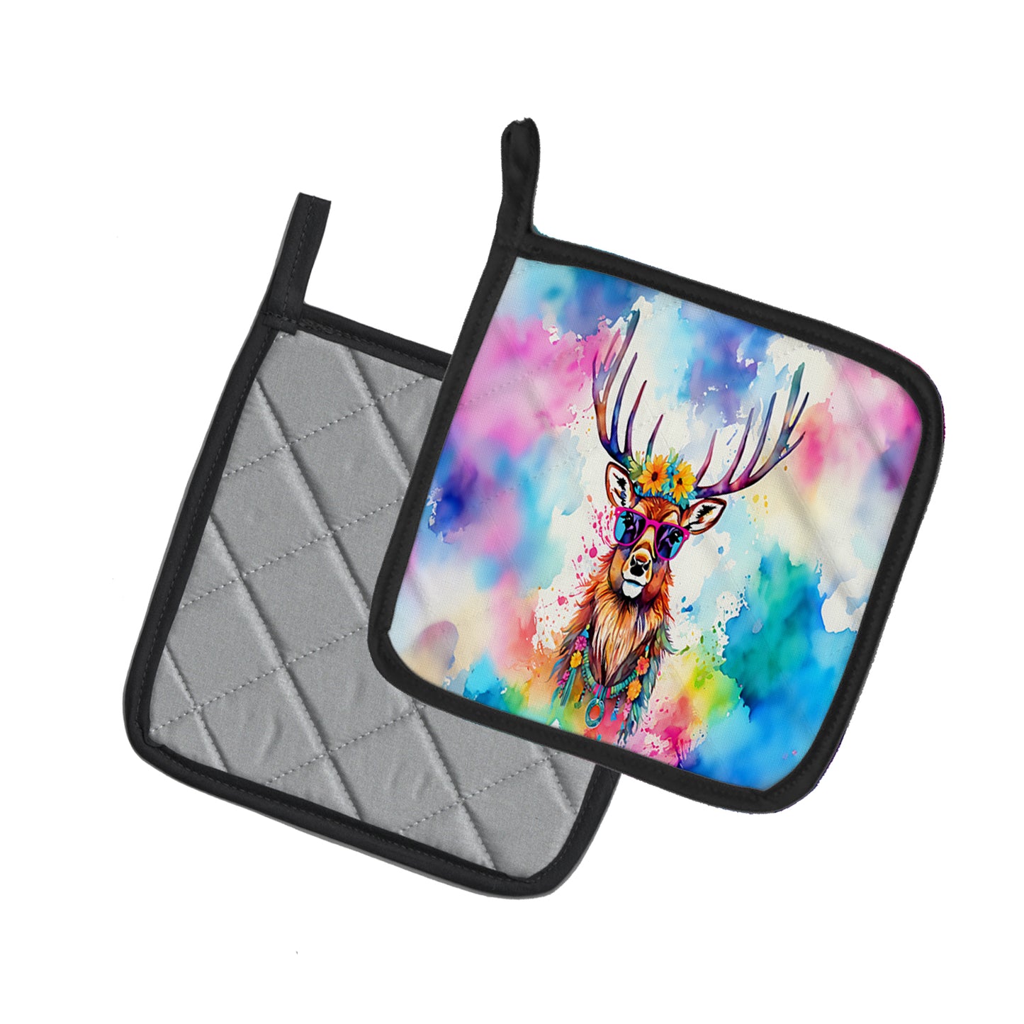 Hippie Animal Stag Deer Pair of Pot Holders