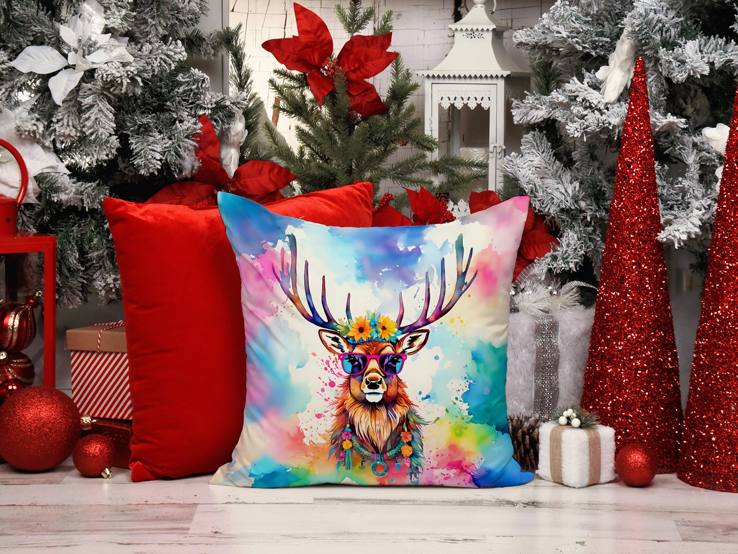 Hippie Animal Stag Deer Throw Pillow