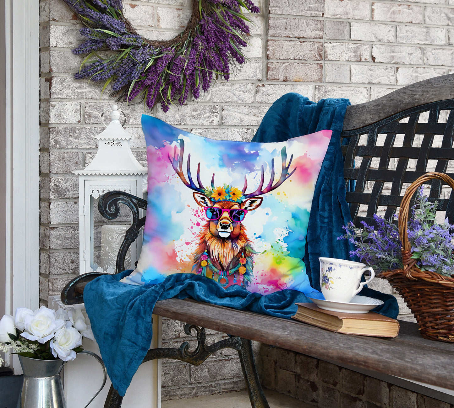 Hippie Animal Stag Deer Throw Pillow