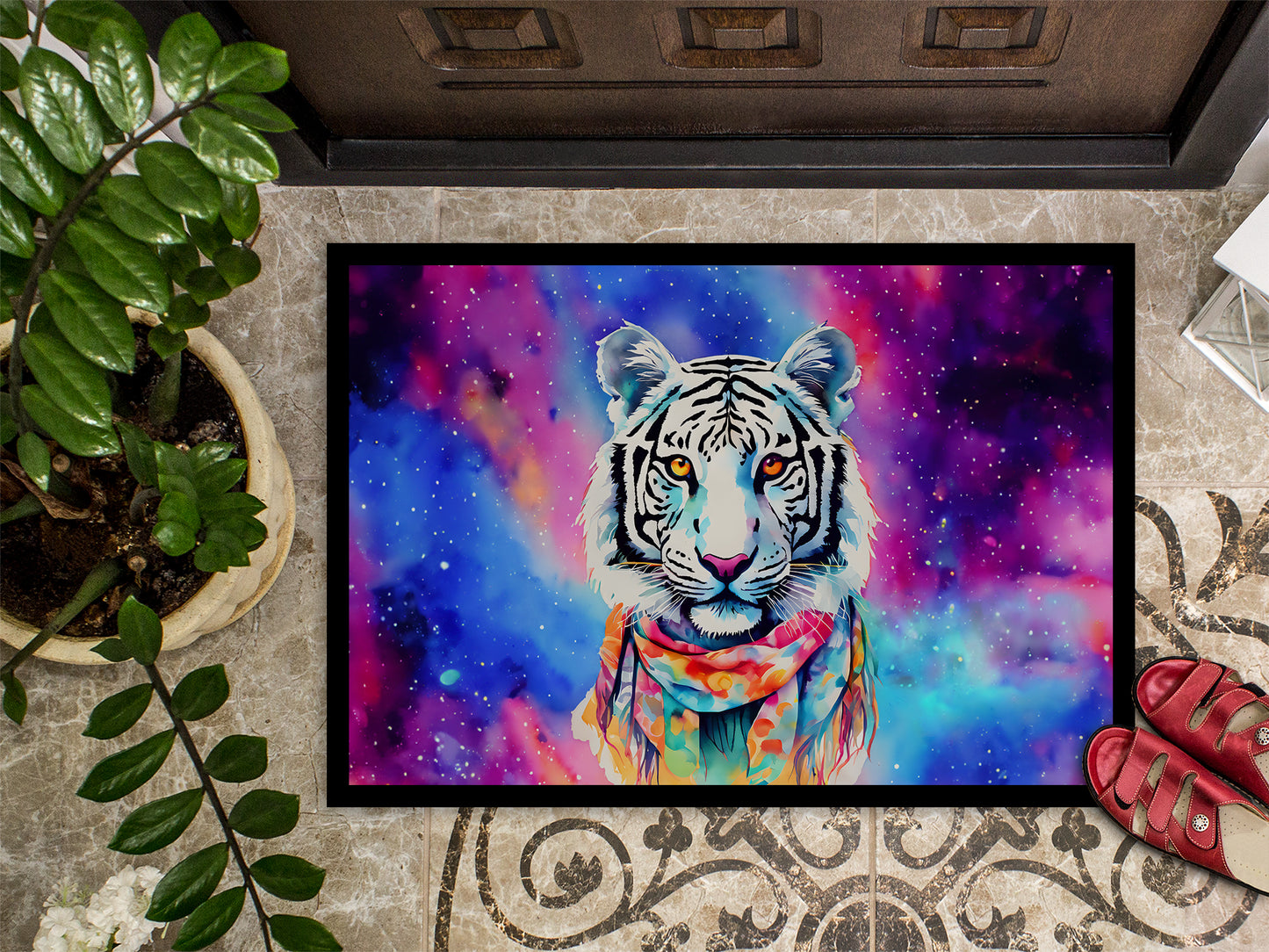 Hippie Animal White Tiger Doormat