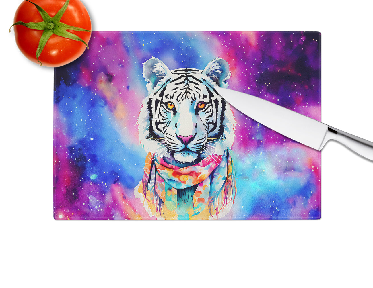 Hippie Animal White Tiger Glass Cutting Board