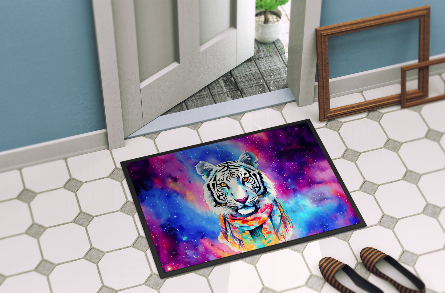 Hippie Animal White Tiger Doormat